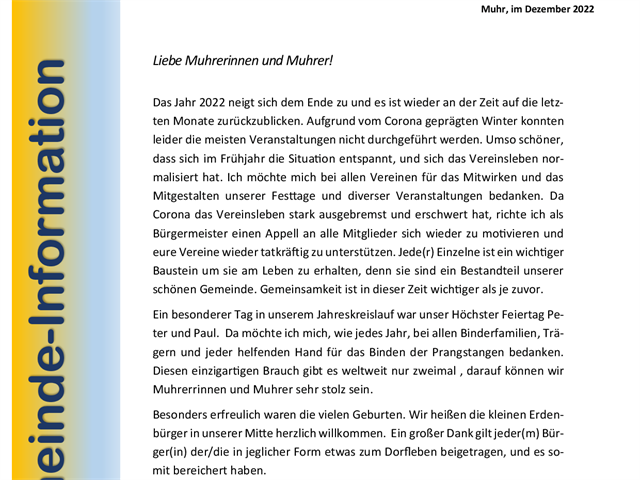 Gemeindeinformation - Jahresrückblick 2022